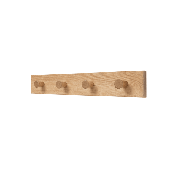 Solid Oak Wood Wall Coat Rack/Hanger With 4 Extra Thick Non Slip Pegs (61cm Long)