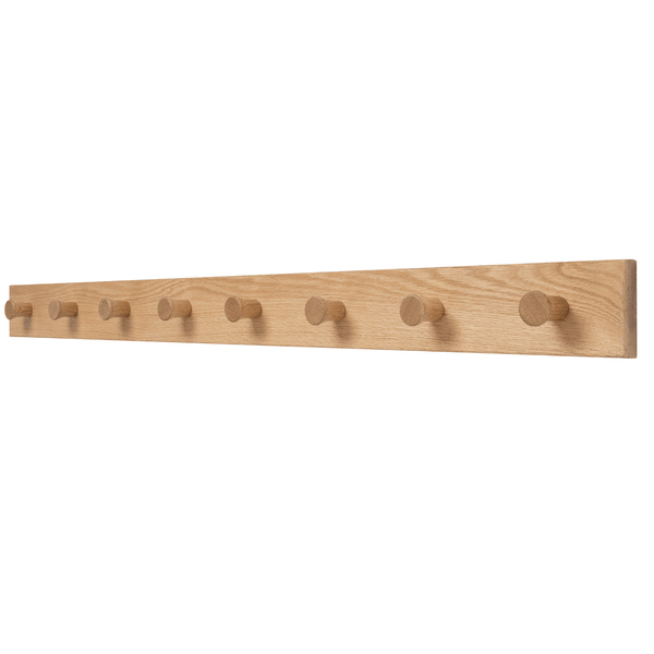 Solid Oak Wood Wall Coat Rack/Hanger With 8 Extra Thick Non Slip Pegs (108cm Long) - Mycoathangers