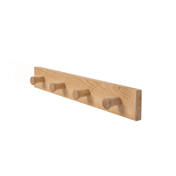 Solid Oak Wood Wall Coat Rack/Hanger With 4 Extra Thick Non Slip Pegs (61cm Long)