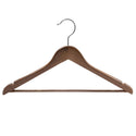 44.5cm Walnut Wooden Suit Hanger With Bar 14mm thick With Extra Soft Non Slip Rubber On Shoulders & Wood Pant Bar Sold in 25/50/100 - Mycoathangers