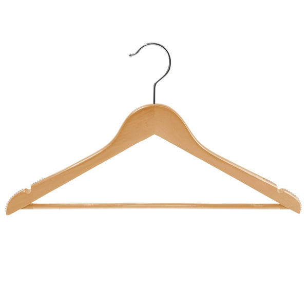 44.5cm Natural Wooden Suit Hanger With Bar 14mm thick With Extra Soft Non Slip Rubber On Shoulders & Wood Pant Bar Sold in 25/50/100 - Mycoathangers