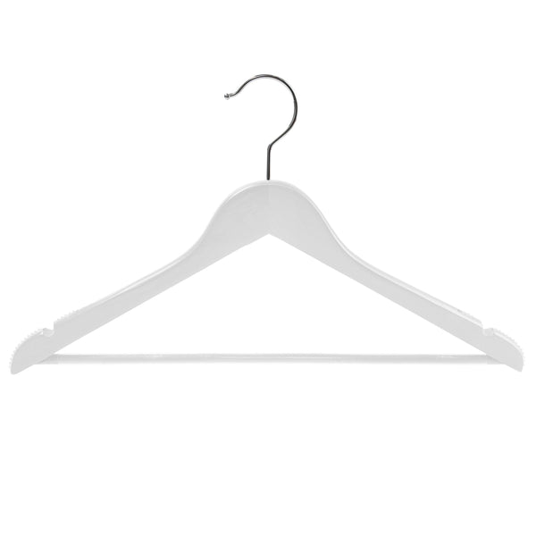 17'' White Wooden Suit Hanger With Bar 14mm thick With Soft Rubber Sold in 25/50/100