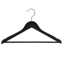 44.5cm Black Wooden Suit Hanger With Bar 14mm thick With Extra Soft Non Slip Rubber On Shoulders & Wood Pant BarSold in 25/50/100 - Mycoathangers