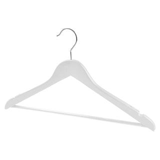 44.5cm White Wooden Suit Hanger With Bar 14mm thick With Extra Soft Non Slip Rubber On Shoulders & Wood Pant Bar Sold in 25/50/100 - Mycoathangers