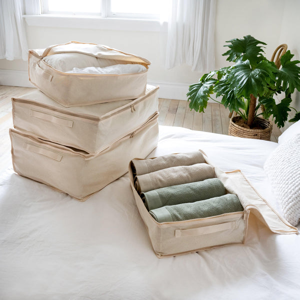 LUSH 10oz Extra Thick Pure Natural Cotton Storage Bags - Medium - ( Enhanced Zip Line & Extra Thick Handles)