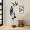 Home Deluxe Heavy Duty Coat Rack (Black Metal & Beech Wood ) With Solid Marble Base and 16 Pegs - Mycoathangers