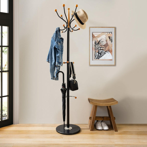 Secure Coat Racks Heavy Duty Coat Rack Black Metal & Beech Wood | Solid Marble Base ...