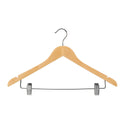 17'' Natural Wooden Combination Hanger With Clips 12mm thick Sold in Bundle of 25/50/100