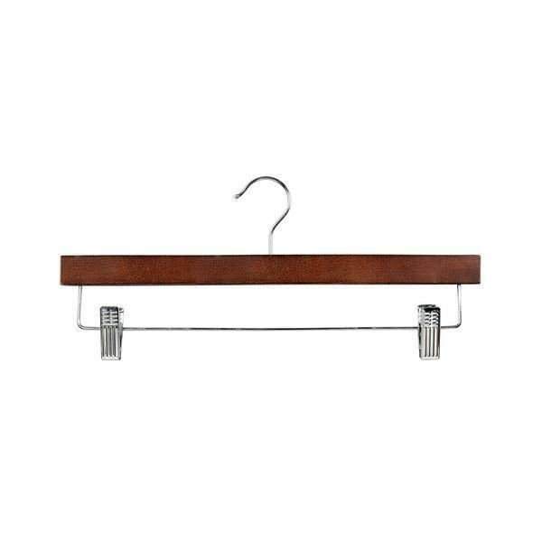 14'' Walnut Wooden Pant Hanger With Clips Sold in Bundle of 25/50/100