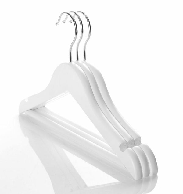 10'' White Wooden Baby Hanger w/ Bar Sold in Bundle of 25/50/100